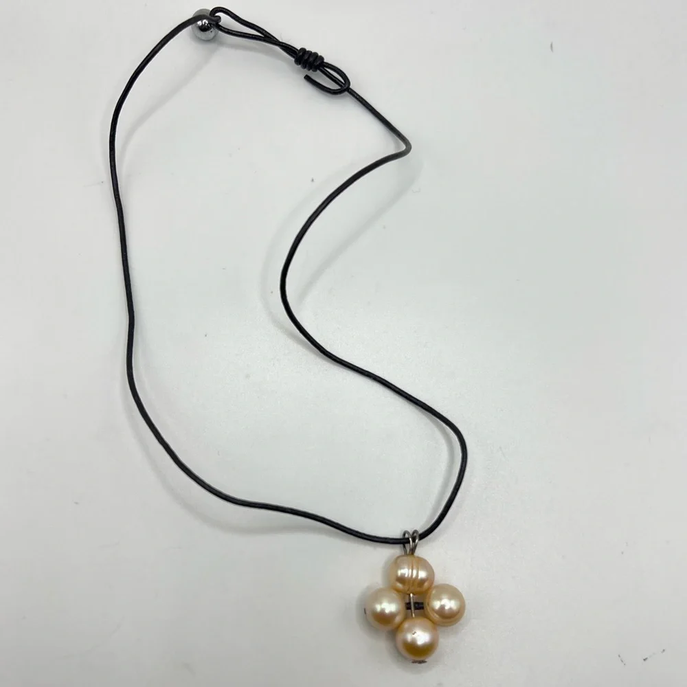 Cream Pearl Cluster Pendant on Leather Cord
